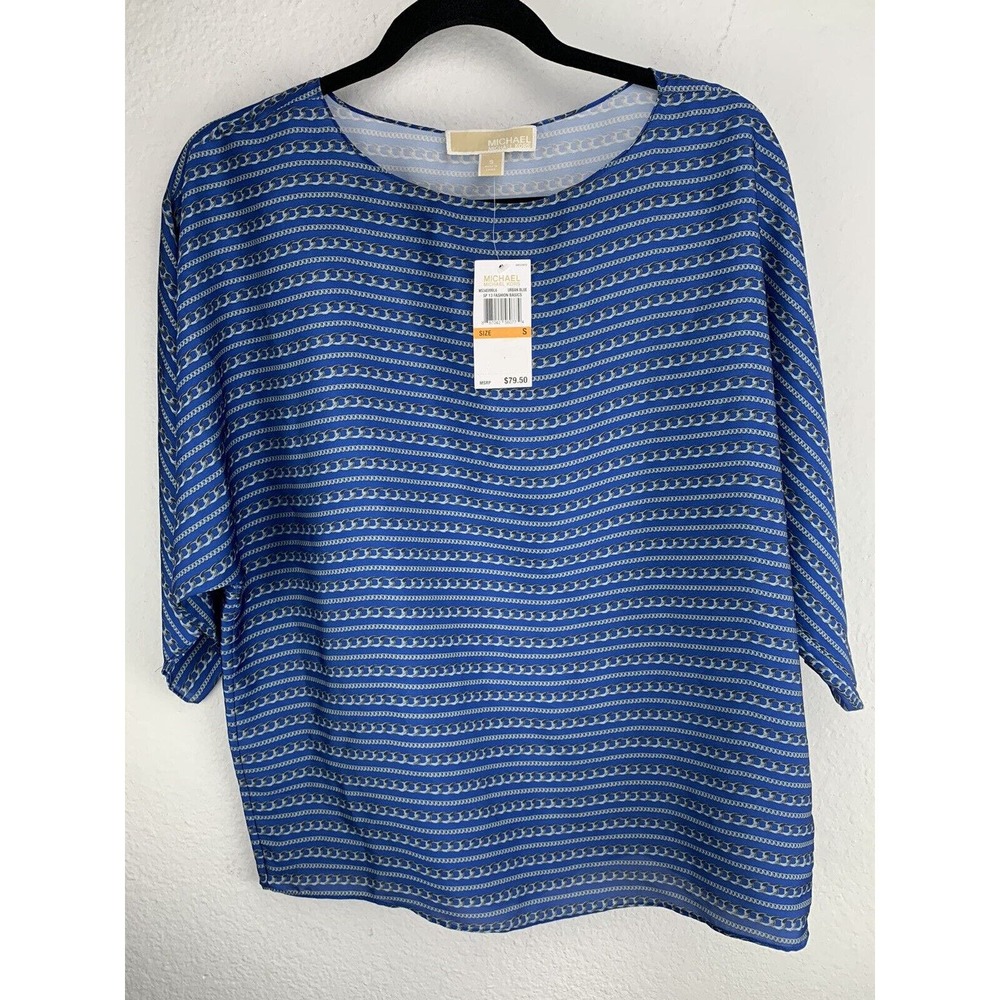 Michael Kors Blouse Blue Chain Size Small Fashion Basics MS34E899L6 New